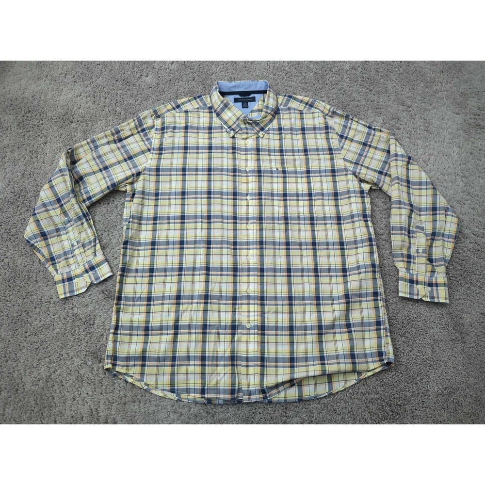 Tommy Hilfiger Button Up Shirt Mens XXL Plaid Long Sleeve Chest Pocket Preppy